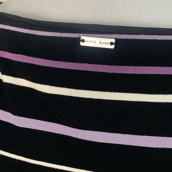 White House Black Market Sz S Ruched Sheath Dress Purple Black Striped Stretch - Picture 9 of 11